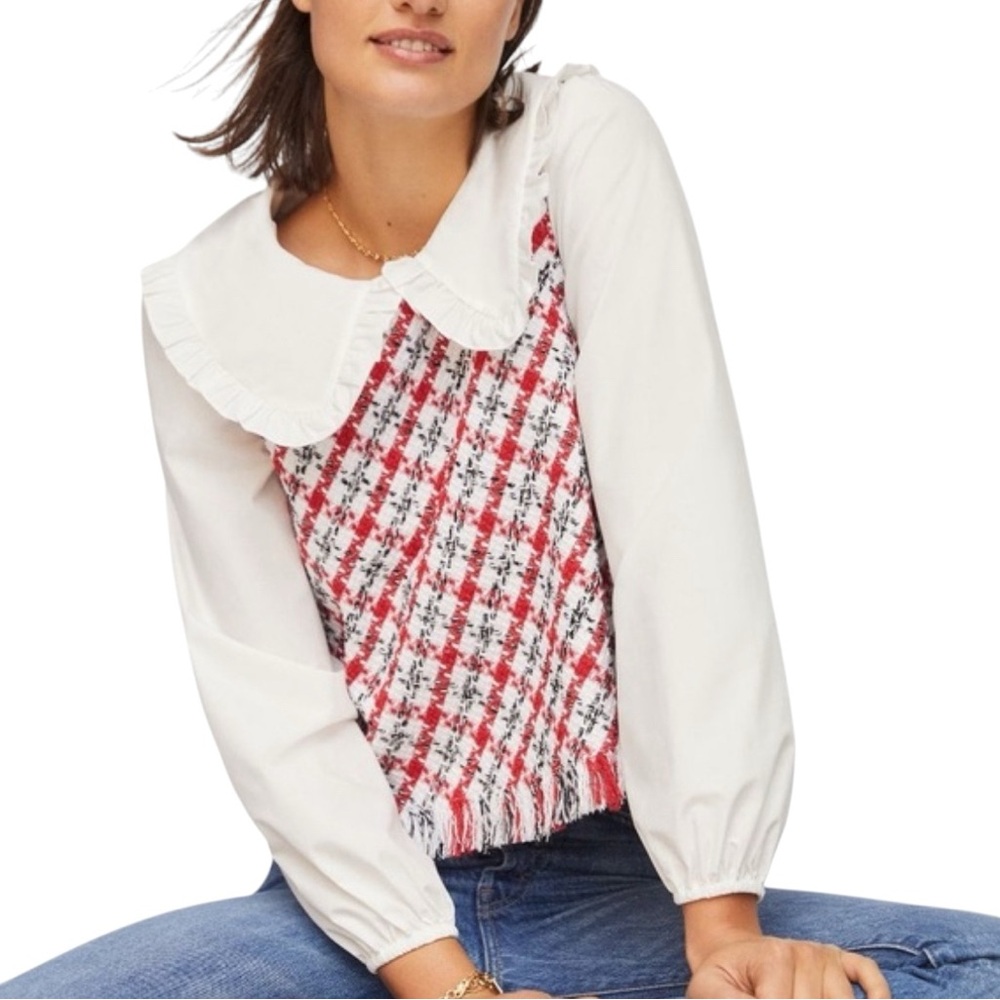 Women's Red and White Plaid vest